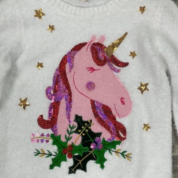 New Margaux and Lexi Sequin Unicorn Eyelash Sweater Christmas Soft White Pink L - Picture 4 of 12